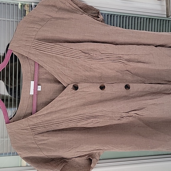 J Jill Love Linen Button Front Pintuck Tan Dress/Tunic Sz XL Petite - Picture 2 of 9